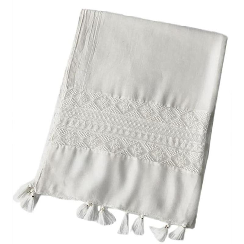 Women Cotton Shawl Solid Color Fashion Pure Elegance Lace Scarf Hanging Spring And Autumn Tassels