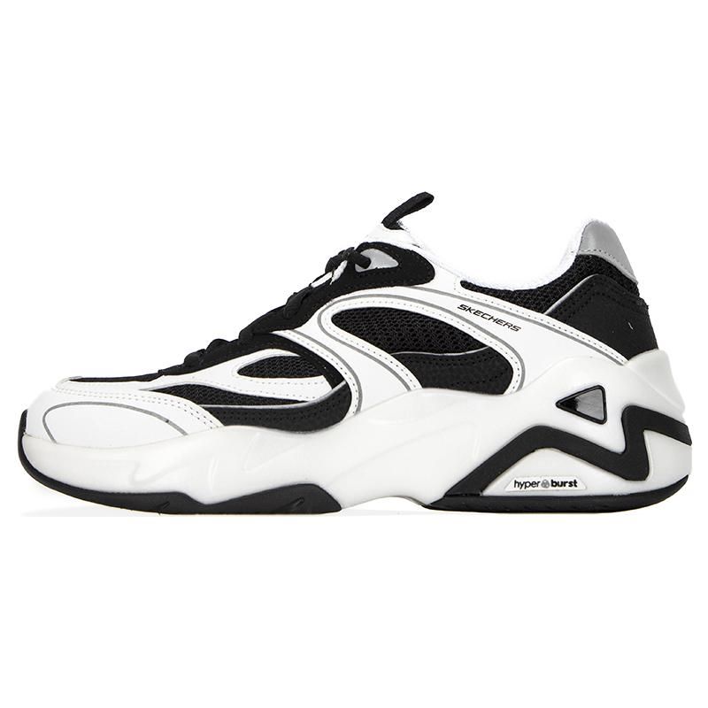 Skechers DLites Hyper Burst Fabric Synthetic Leather Bubble Panda Shoes Low Top Casual Shoes Women sneakers White Black 149983-WBK 36
