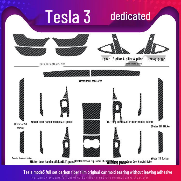 Carbon Fiber Anti-Kick Film for Tesla Model 3/Y (2021) Center Console Interior