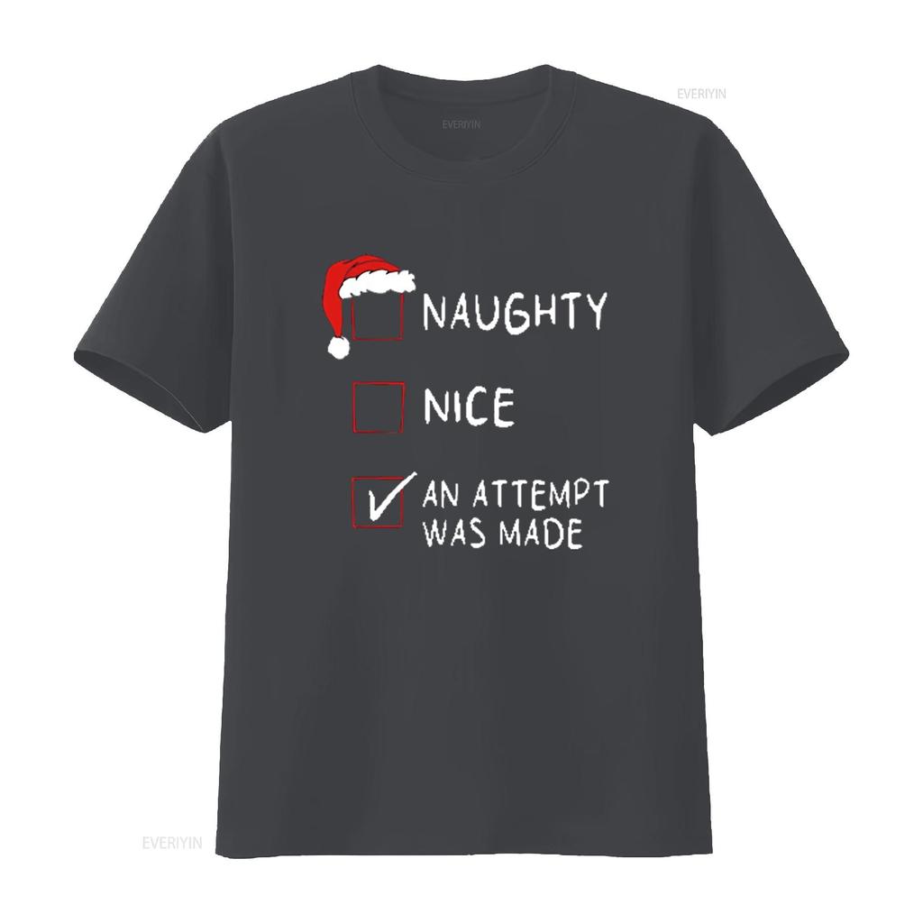 Travesso Bom Uma Tentativa Engraçada Lista Natal Homens Camiseta de Natal Preta Média lavada vintage Versátil streetwear homem Respirável