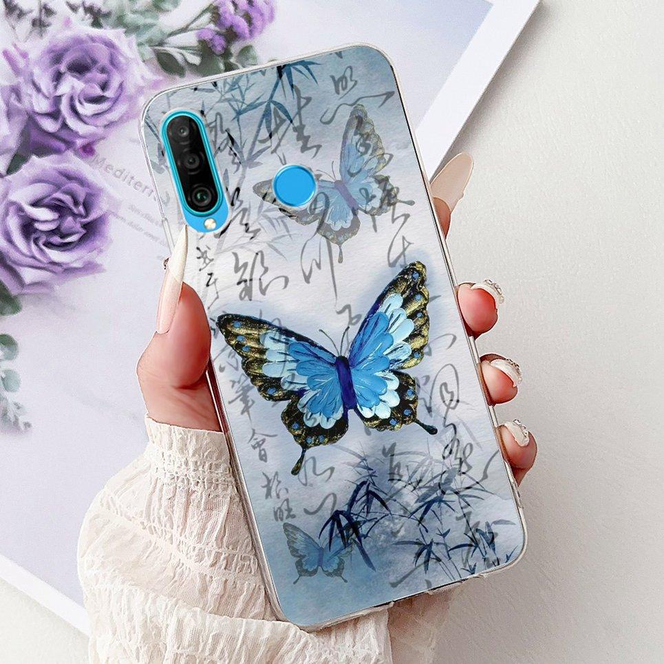

Cover For Huawei P30 Lite P10Lite Back Bumper Huawei P20 Lite Colorful Butterfly Flower Painting Phone Case Transparent Soft TPU Huawei P30 Lite