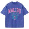 Malibu Beach Letter Printing Washed T-Shirts Street Womens Cotton Tops Loose O-Neck Clothes Casual Female Streetwear