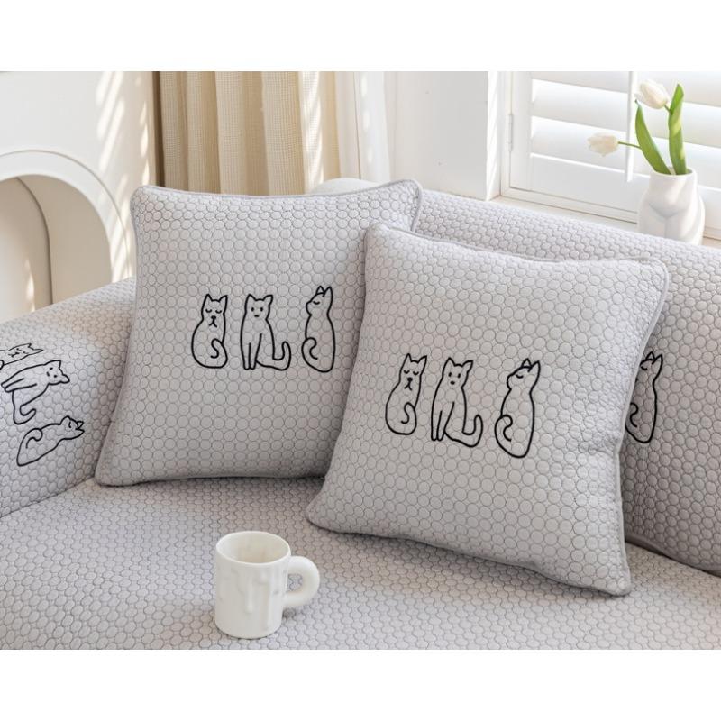 Modern Simple Sofa Cushion Pure Cotton Cartoon Embroidered Sofa Towel Full Cover Sofa Cover Four Seasons Universal Fabric Cushion