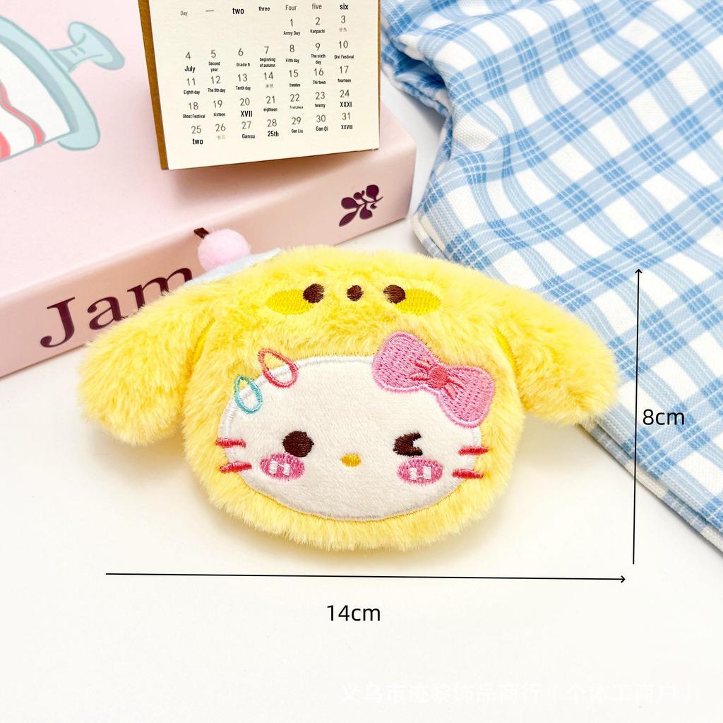 Cartoon Heart Kitten Doll Pendant with Apple, Strawberry, and Bear Brooch Decor.