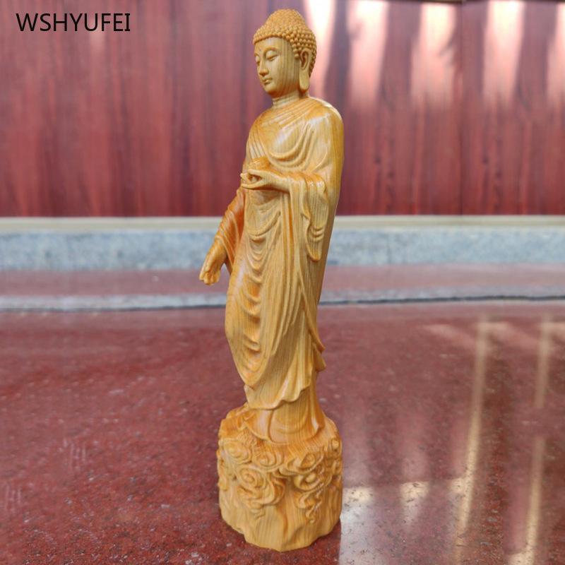 Home Furnishings Cliff Cypress Wood Carving of Buddha Buddha Solid Wood Carving Crafts Offering Buddha Statues