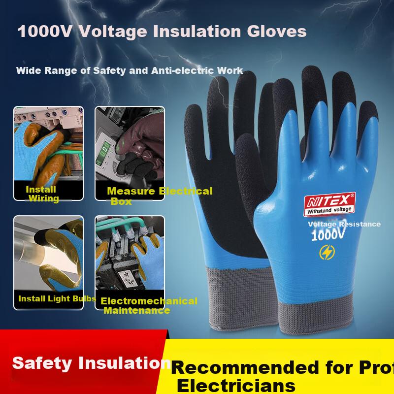 Gants Isolants, Gants Électriques 1000V, Gants d'Isolation Basse Tension, Isolation Double Face, Spécialisé Anti-Fil Électrique GIH008, 1 Paire