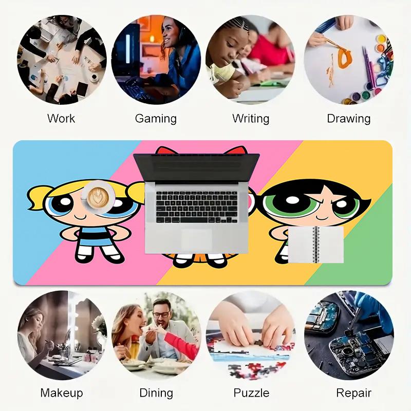 Powerpuff Girls Xl Gaming Mouse Pad Nonslip Rubber Base Stitched Edge Waterproof Desk Mat For Pc Laptop Gamer Office Computer Accessories C929854