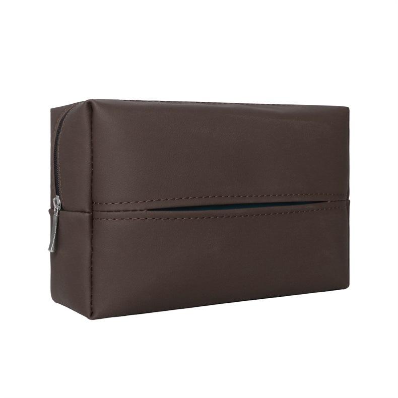 Car Tissue Box Holder Nappa Leather Car Center Console Armrest Napkin Box Sun Visor Backseat Tissue Case with Fix Strap