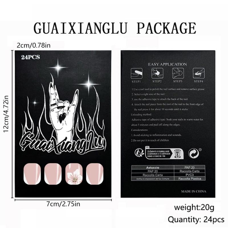 24Pcs Press On Nail,Fake Nail Stick Glues On Nail False Nail Acrylic Nail Artificial False Nail for DIY Nail Art Designs
