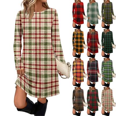 Women's Fashion Casual Dress With Pockets, Decorative Buttons,  Round Neck And Long Sleeves