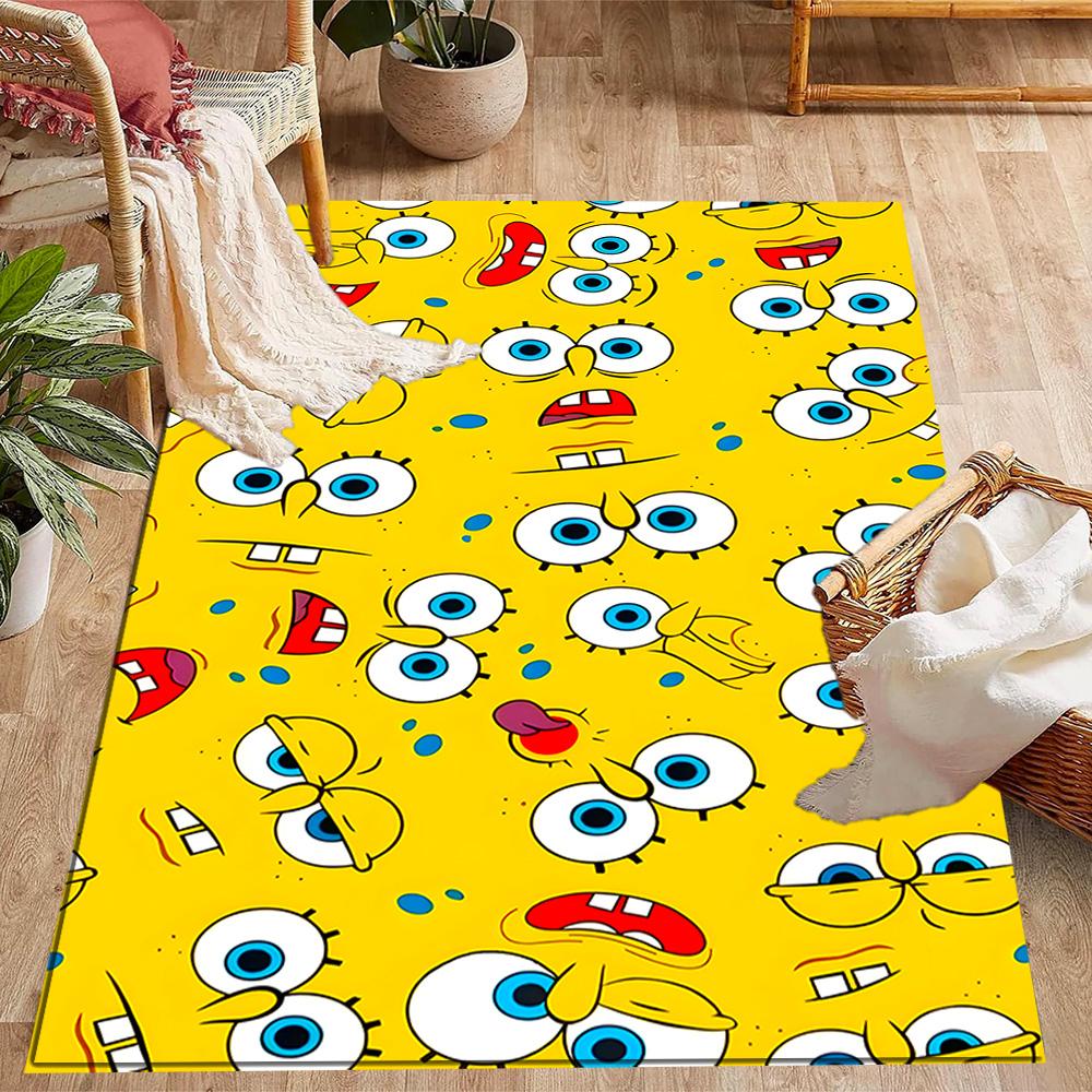 Happy Spongebob Happiness Themed Anti-Slip Rugs - Polyester Home Decor, Suitable for Bedrooms, Living Rooms, Doorways, Studios, and Decorations