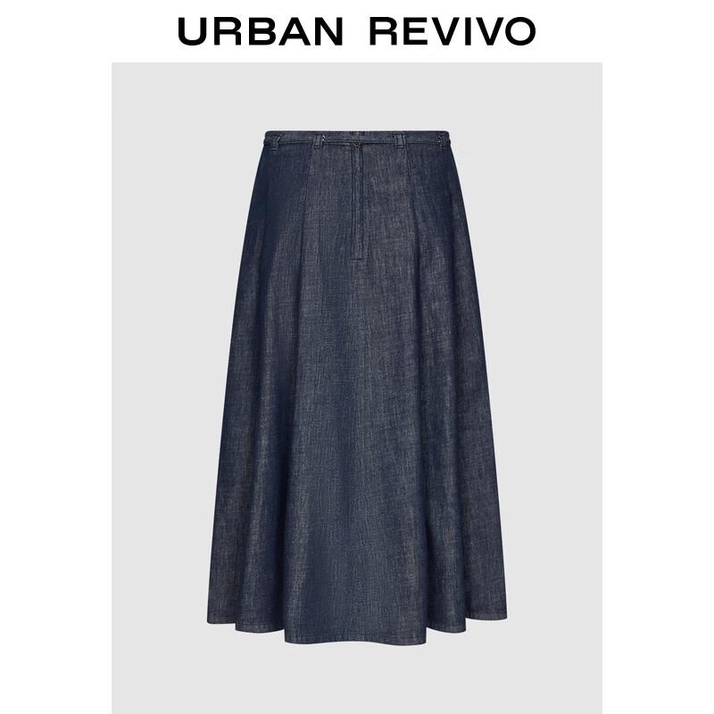 

UR 2025 Autumn Pleated Belt Denim Midi Skirt XXS