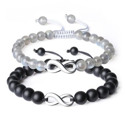 Koai Matte Onyx Labradorite Infinity Pair Bracelets for Men and Women