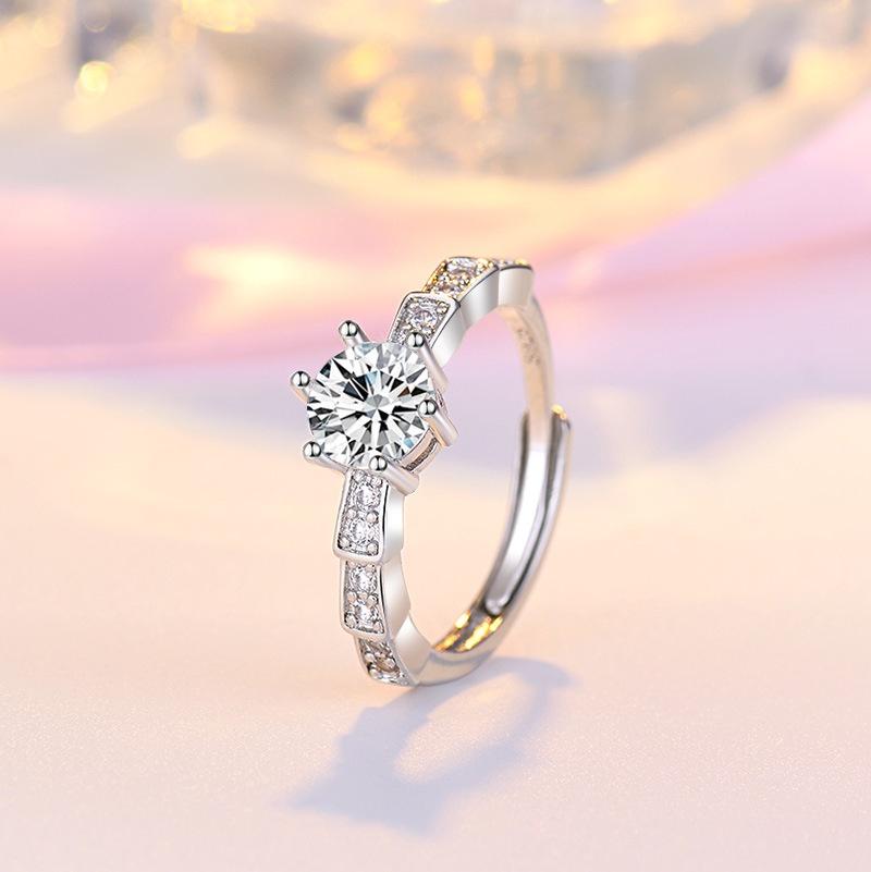 Valentine's Day Tiktok Live Edition Imitation Morganite Diamond Ring Six-prong Snake Ring 1 Carat Pt950 Openable Ring For Women