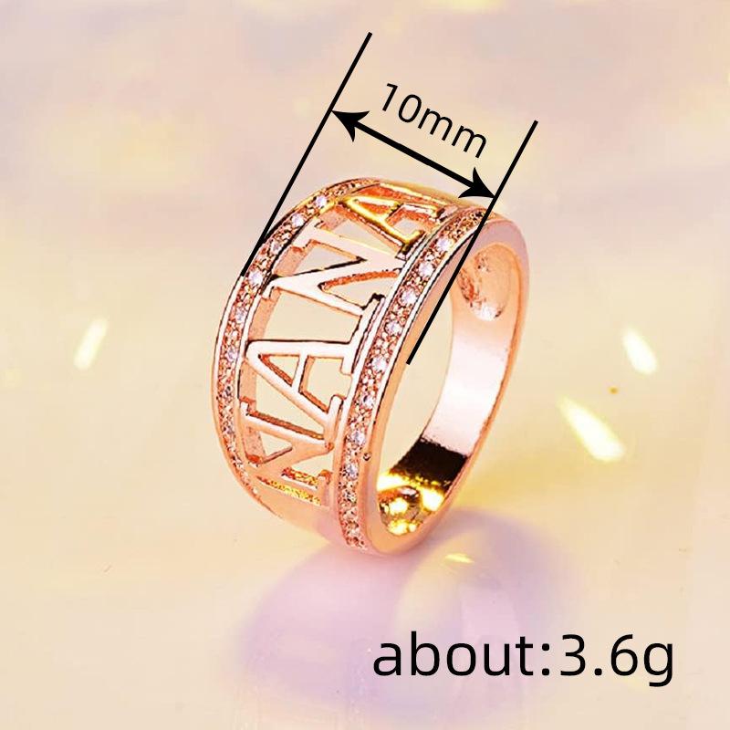 Huitan Fancy Hollow Letter “NANA” Women Ring Fashion Party Daily Versatile Accessories Inlaid Sparkling CZ Elegant Lady Jewelry