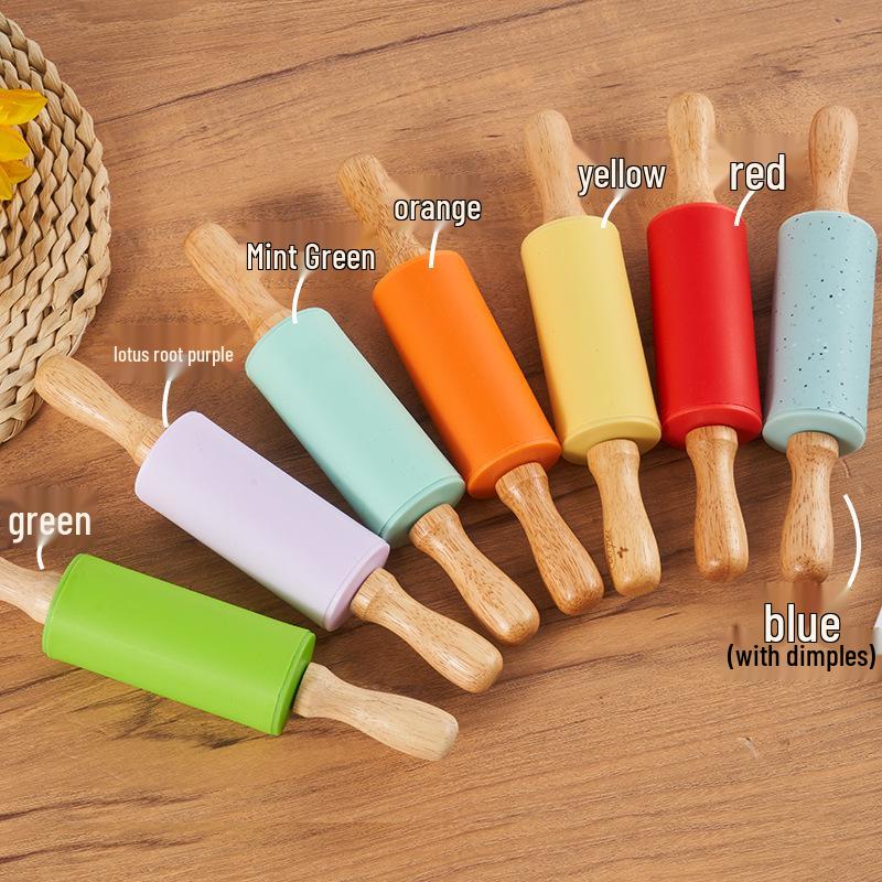 

Non-Stick Silicone Rolling Pin for Kids - Easy Grip Handle for Baking Mint Green