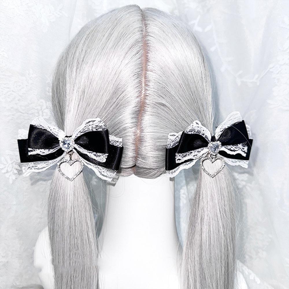 2/1pcs Y2k Gothic Harajuku Lace Bow Hair Clips Lolita Girls Sweet Cool Hairpins Double Ponytail Hair Accessories DIY Bag Decor
