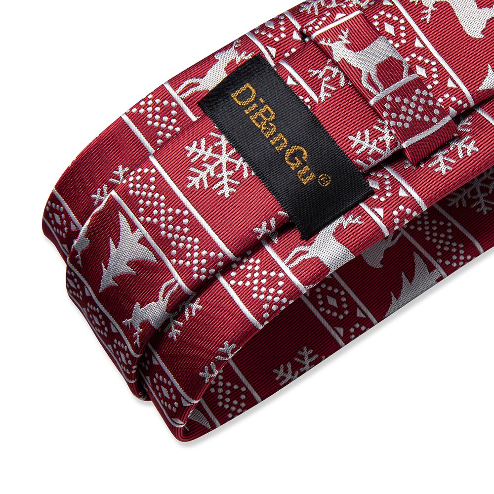 Dibangu Christmas Men's Tie Set Red Green Santa Claus Animal Tree Silk Juaquard Hanky Cufflinks Set Gift for Men