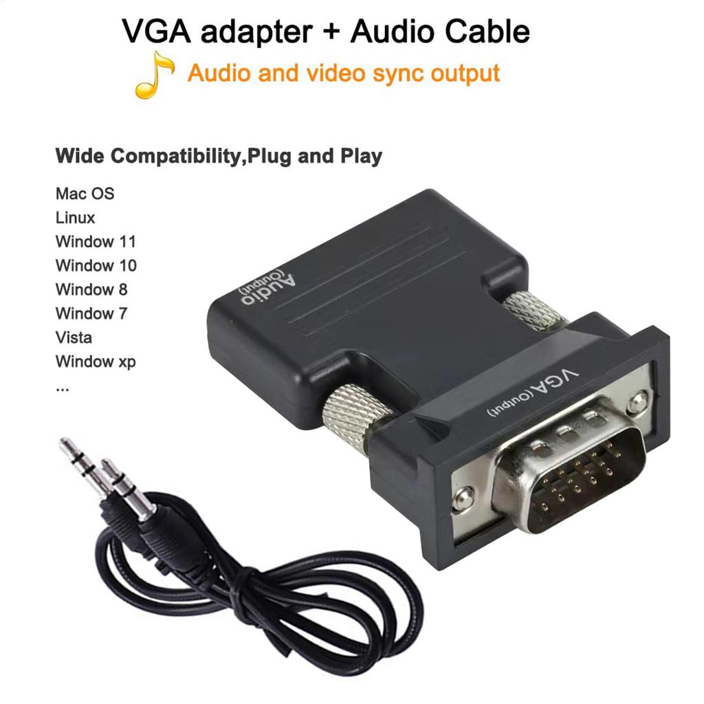 HDMIcompatible Female To VGA Male Converter with 3.5mm Audio Cable for Monitor Projector PC Laptop 1080P HD To VGA Adapter