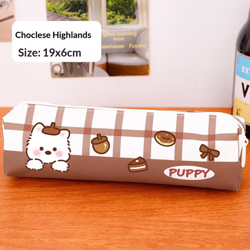 Cute Western Highland Pencil Case Student Portable Stationery Pen Box Cartoon Return To School Stationery Organizer Supplies