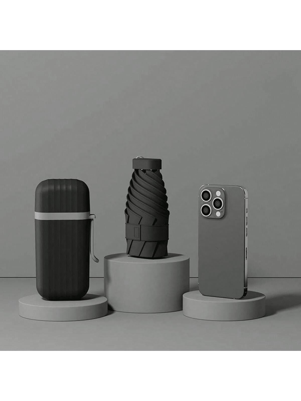 

Капсульный зонт Компактный и портативный Мини-зонт от солнца Солнцезащитный, Защита от УФ-лучей, Двойное использование от дождя и солнца Пятисложный карманный чёрный