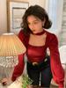 Sweaters Autumn and Winter The New Niche Bubble Sleeves Square Neck Bottoming Shirt and Long-sleeved Knitted Tops.