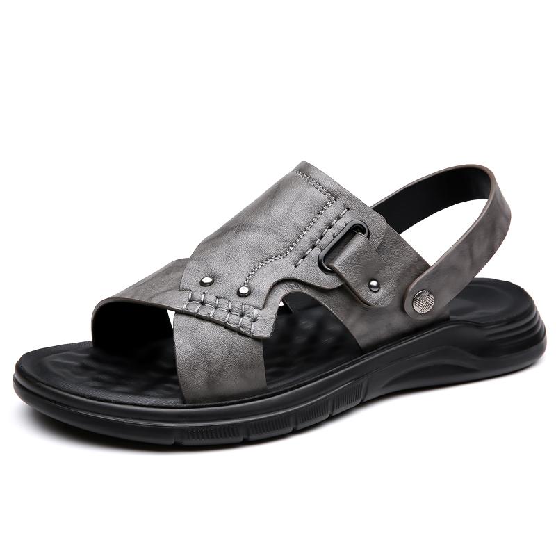 

Business Summer Sandals Classic and comfortable gentleman style Office work Outdoor quality walking shoes Gray and Brown 44