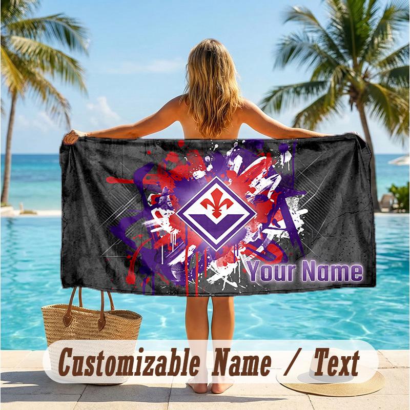 Custom Text Beach Towel, Soft Absorbent Swimming Multi-use TowelFiorentina FC