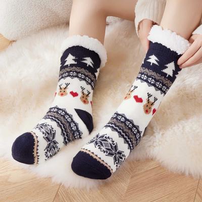 Damen Socken Weihnachten Cartoon Kawaii Niedlich Süß Mittelhohe Socken Winter Samt Verdickt Hochwertig Warme Bodensocken Für Mädchen