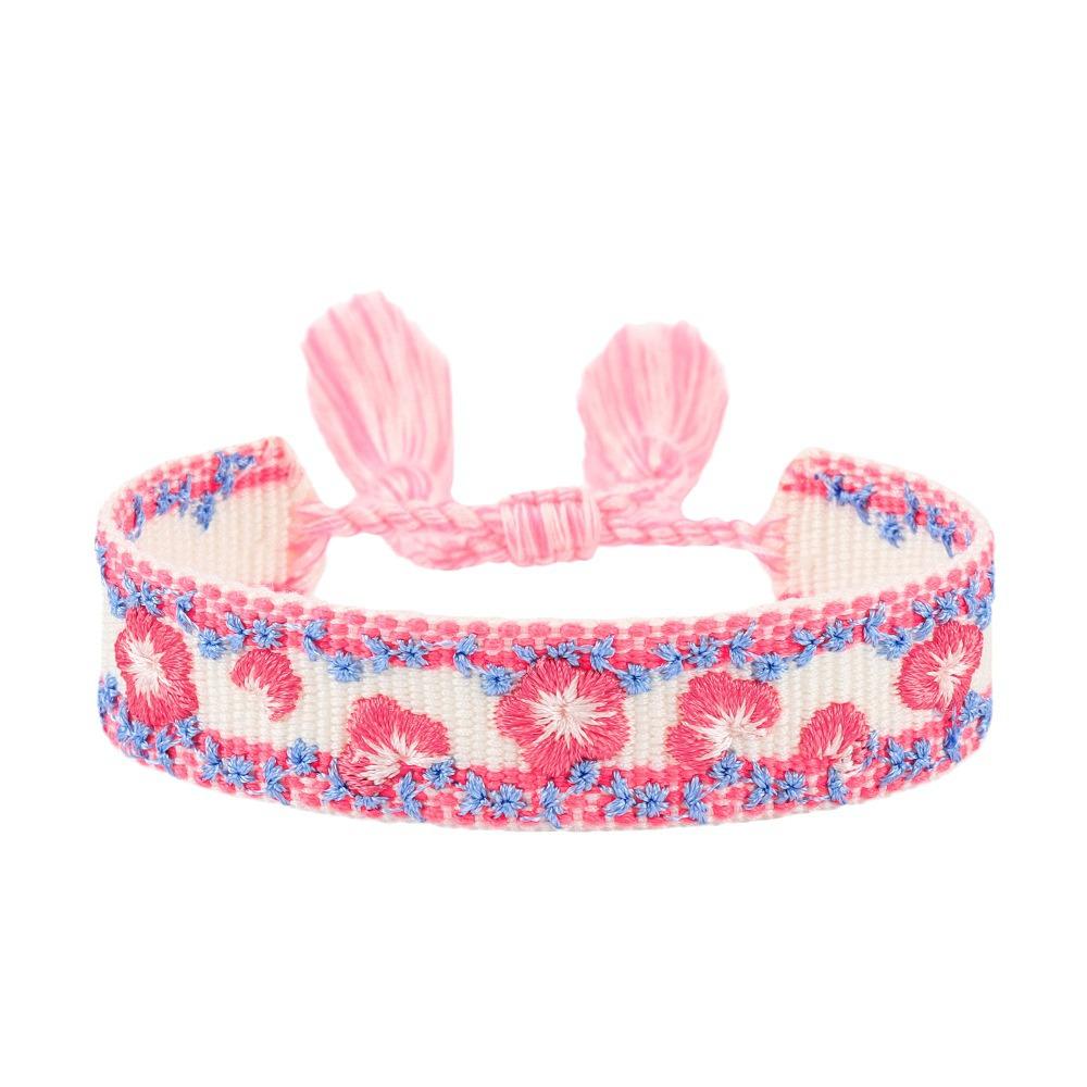 Handmade Floral Embroidery Tulip Bracelet with Unique Rope Chain Design