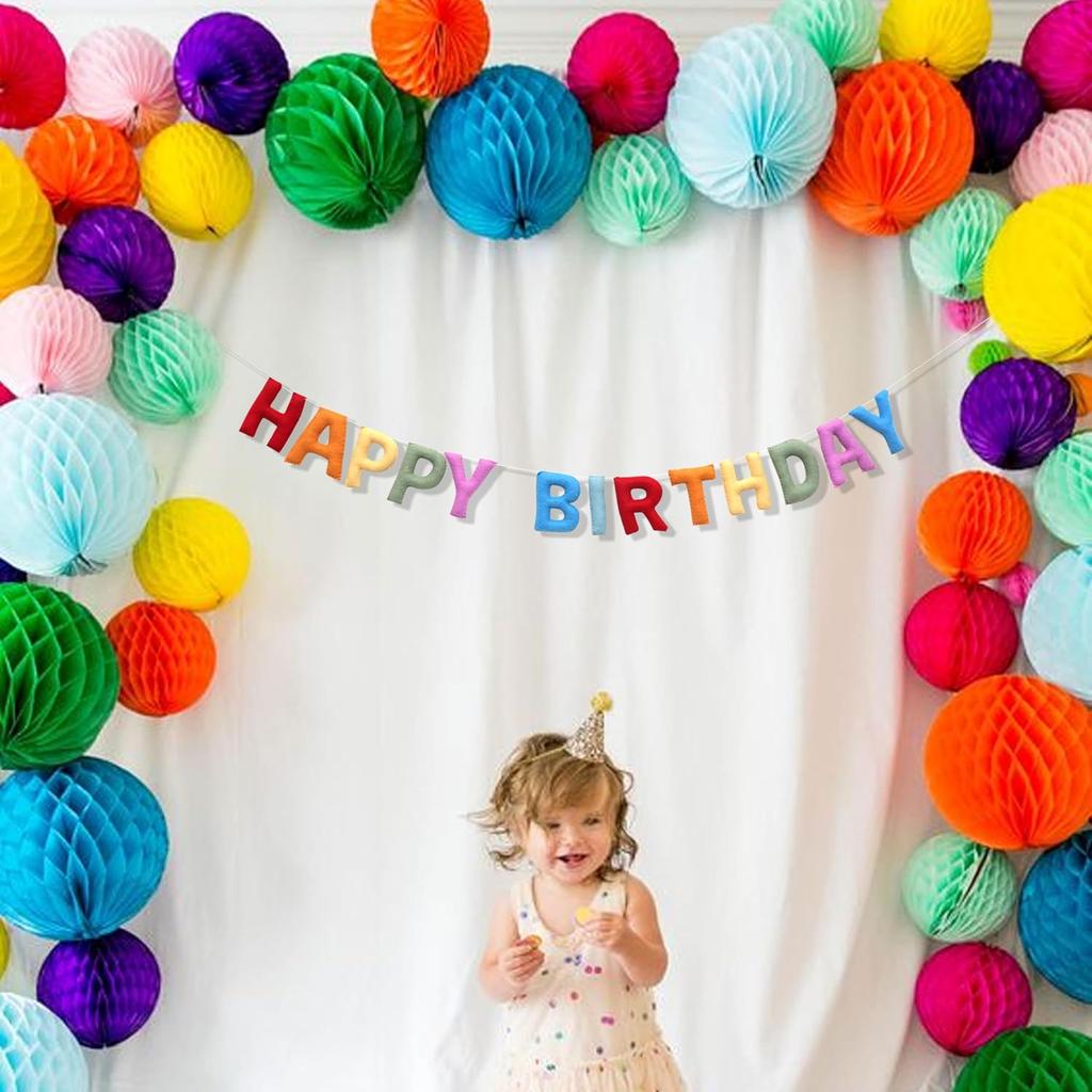 Happy Birthday Felt Fabric Banner - Rainbow Birthday Garland, Decoration for Mantle Party, Kids Birthday Party Decor, Photo Props