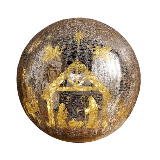 Glowing Cracked Nativity Ball Illuminated Crackle Sphere with Nativity Scene Hidden Lighted Christmas Glass Ball for Tree Home Party Decor