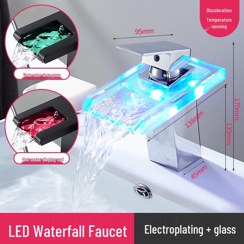 LED Crystal Glass Waterfall Hot & Cold Faucet