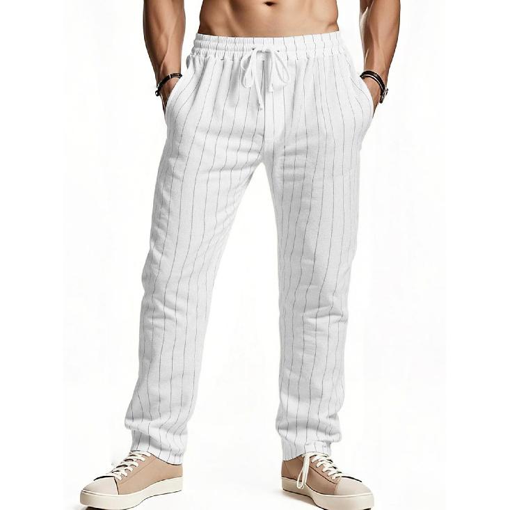 2026 casual versatile striped cotton-linen loose breathable fashion sports men s pants S белый