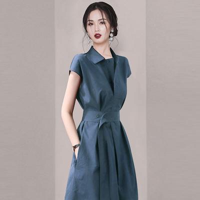 Retro taillenbetontes Kleid Sommer Neue Damen Französisch Slim-Fit Hemdrock