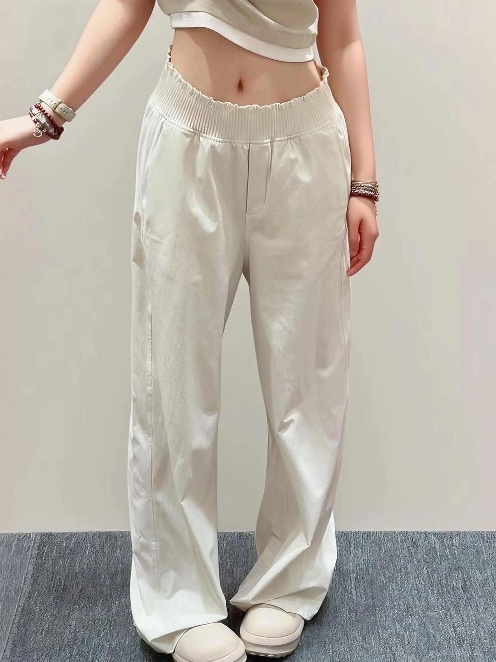 Spring 2026 Women s Sporty Casual Wide-Leg Pleated Lace Waist Trousers Large