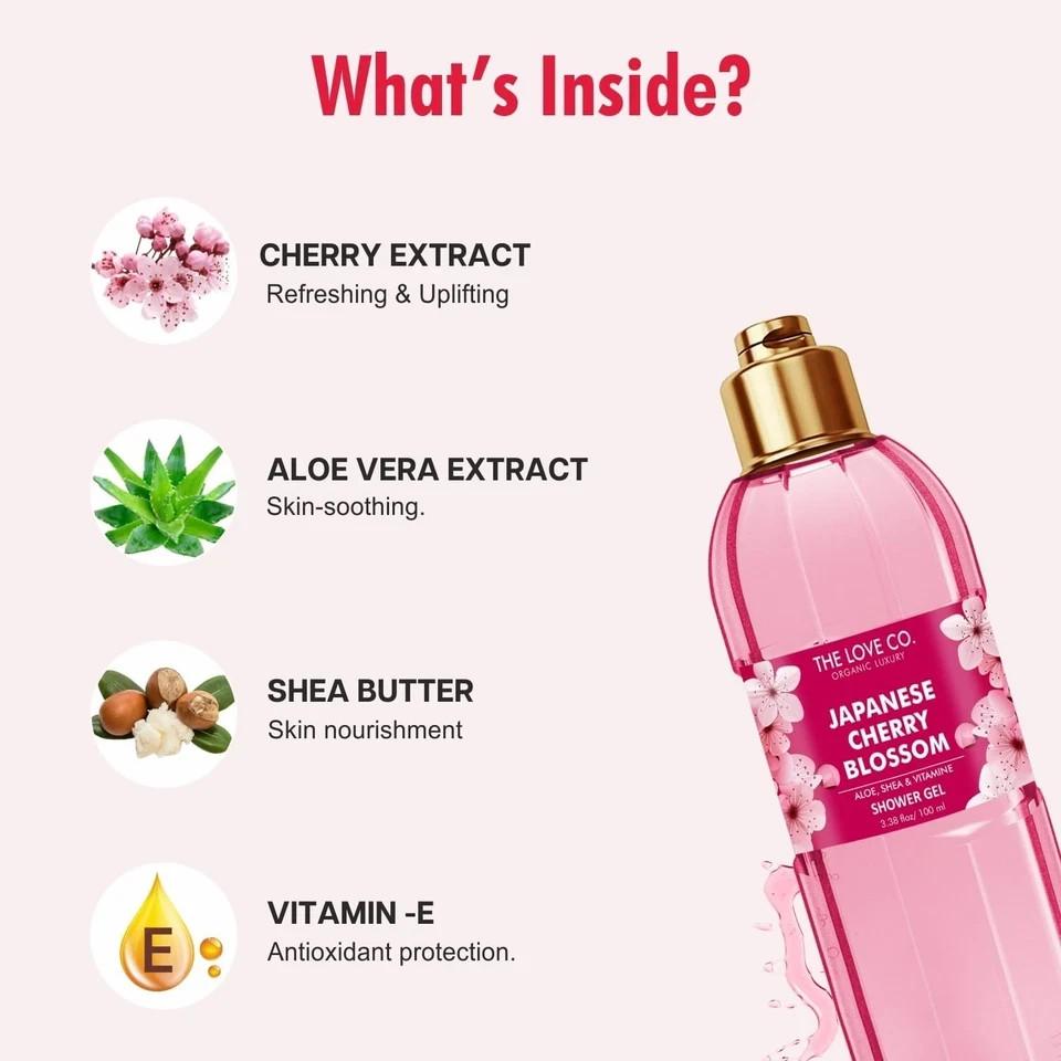 The Love Co Japanese Cherry Blossom Shower Gel 100ml Aloe Vitamin E Hydration
