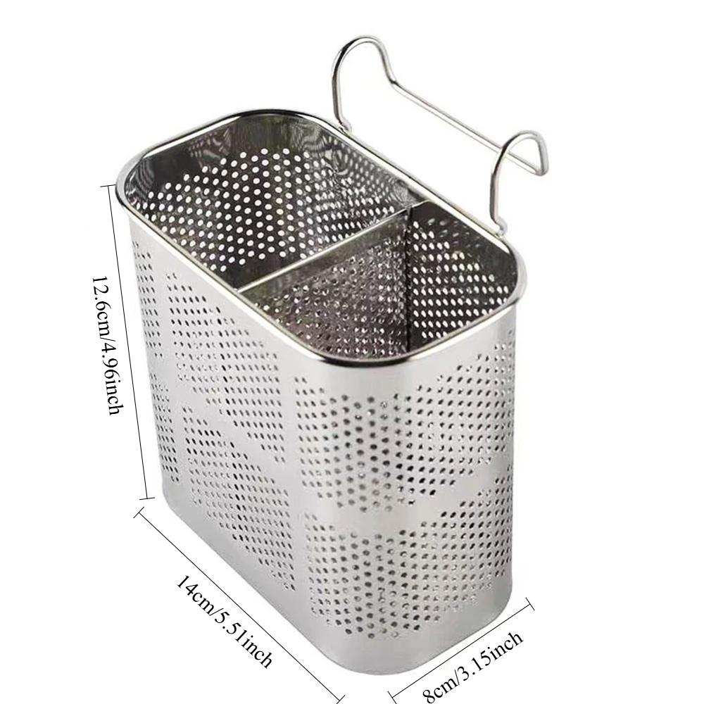 Stainless Steel Chopsticks Utensil Storage Drying Basket, Hanging Drain Rack Organizer for Kitchen Sink Countertop Dish Rack