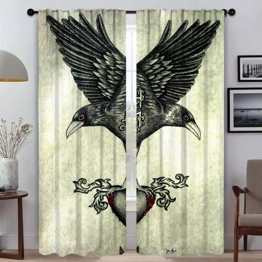 Vikings Odins Ravens Muninn Elegant Room Curtains 2 Pieces Window Curtain Shades Curtains for Bedroom Halloween Decoration Child