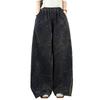 DIMANAF 2026 Herbst Winter Neu Übergröße Damen Jeans Lange Hosen Elastische Taille Geblümt Locker Lässig Denim Baumwolle Dick Vintage Damen Hosen