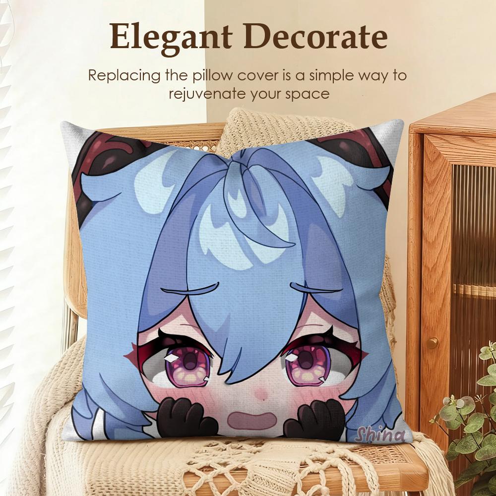 Ganyu Cute Genshin Impact Cushion Cover Natural Linen Organic Fabric DoubleSided Printing Sofa Home Decor Gift Pillow Case