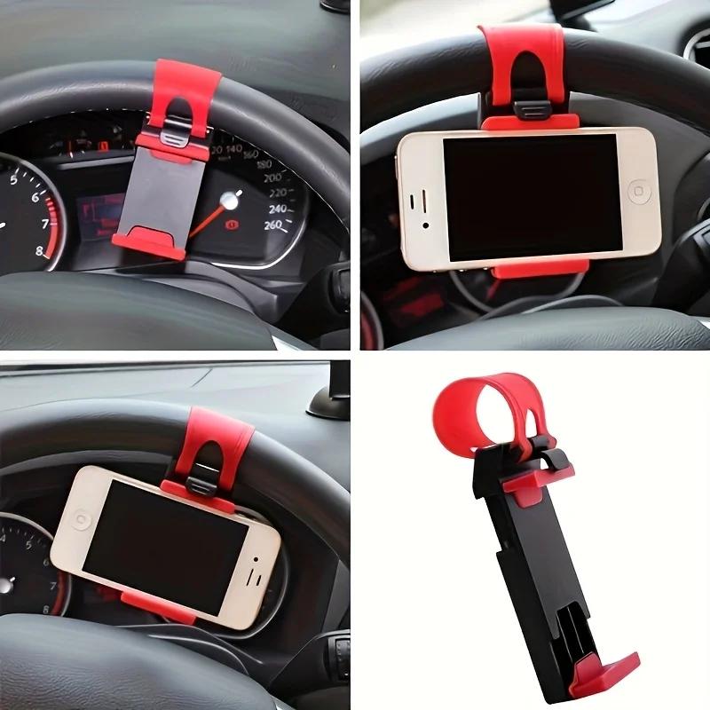 Universal Car Phone Holder, Plastic Steering Wheel Mount, Mobile-Phone Stand Support, Bike Clip Mount, Durable and Easy To Use