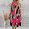 Plus Size V Neck Sleeveless Dress Meadow Daisy Print For Sunshine Park Picnic