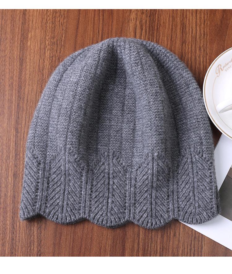 Versatile Pure Wool Knitted Beanie - French Openwork Design, Warm Ear and Head Protection