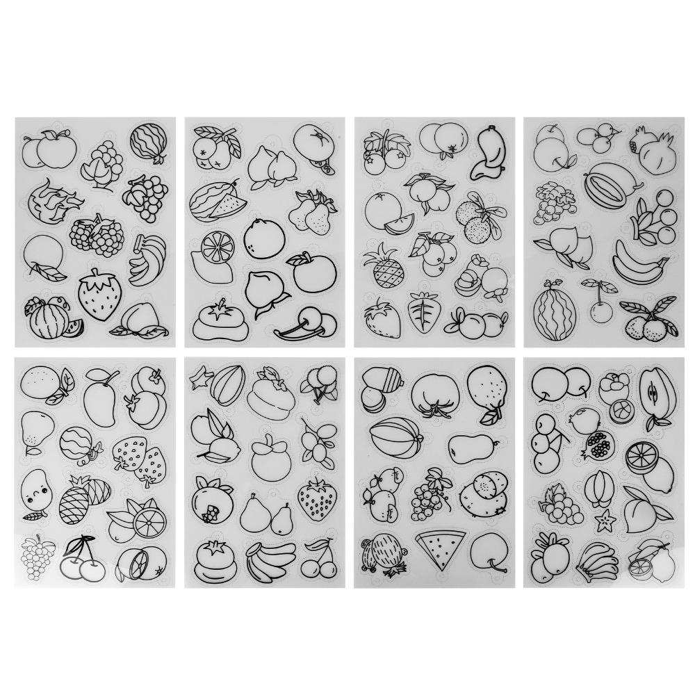 

8pcs Fruit Vegetable Pattern Heat Shrink Sheet BOPS Colorable Sheets Shrinky Art Paper Different Patterns DIY Crafts Material