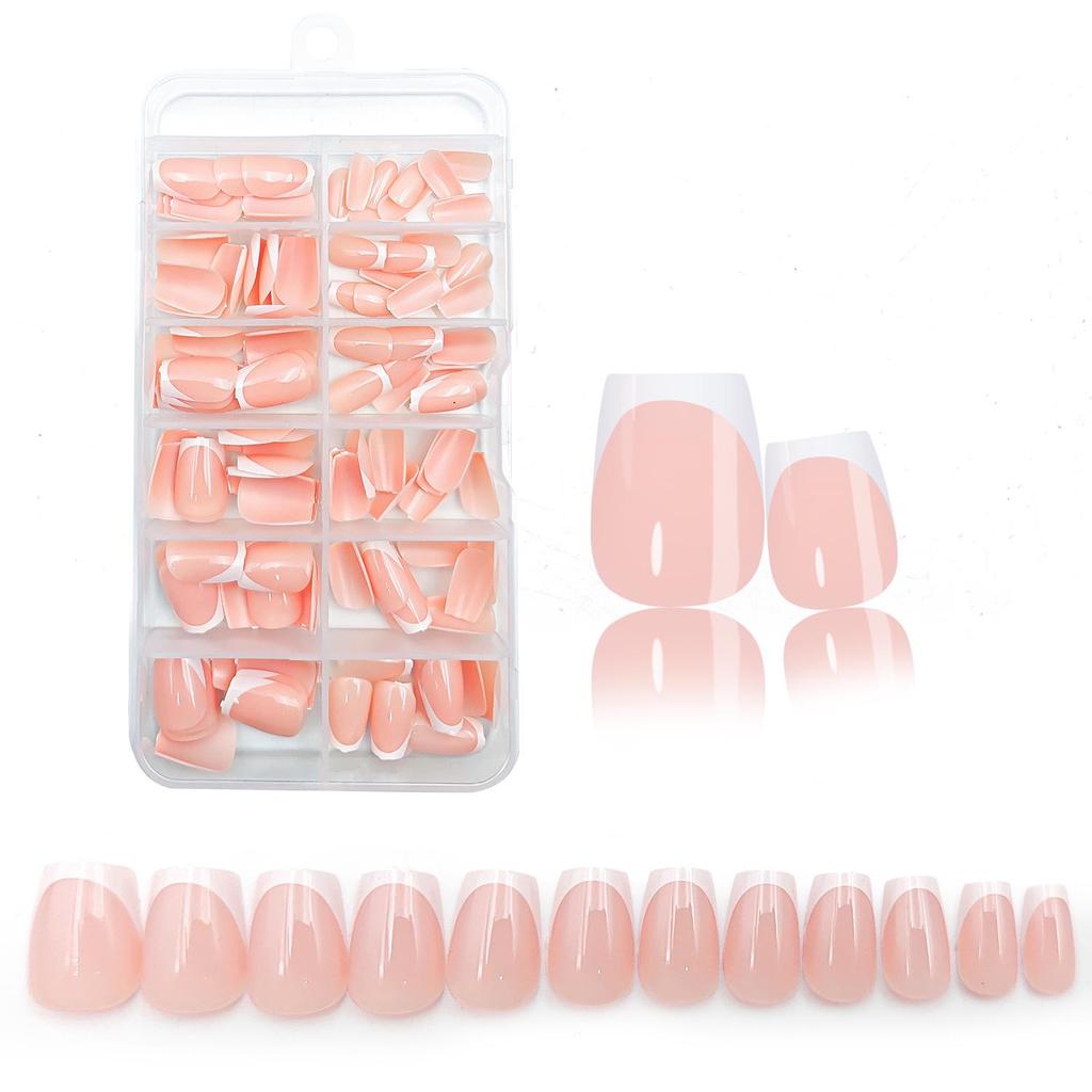 120-Piece Black & White French Square False Nails Set - Reusable Wear-On Manicure Tips