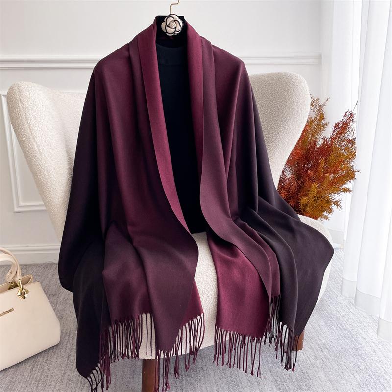 Fashion Solid Cashmere Warm Scarf for Women New Design Pashmina Winter Double Color Shawl Wraps Bufanda Tassel Blanket Poncho