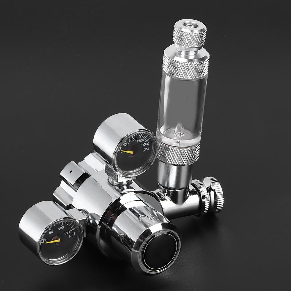 Stainless Steel Aquarium CO2 Bubble Regulator Counter Water Plants Cylinder Flow Valve