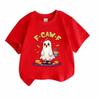 Kids Boys Girls 100% Cotton Short Sleeve Crew Neck T-Shirt, Funny F-Caw-F Ghost Chicken Cartoon Print Halloween Casual Tee with Pumpkin Trick Treat Pa