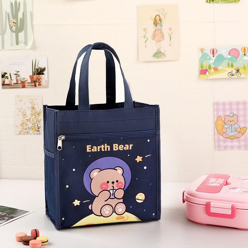 Large Waterproof Lunch Bag Kids - Cute Cartoon Canvas Insulated Food Carrier School Picnic Travel